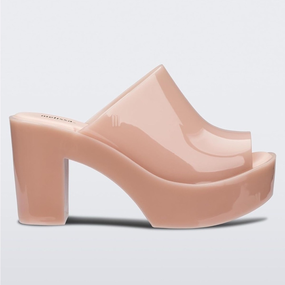 Melissa Glossy Nude Mules with Platform and Block Heel